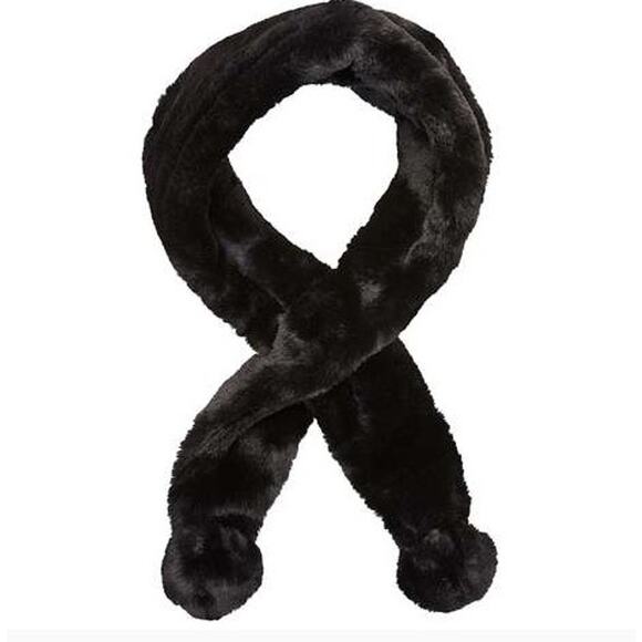 Unreal Fur Faux Fur Pom Pom Winter Scarf - Black - NWT - Picture 1 of 5